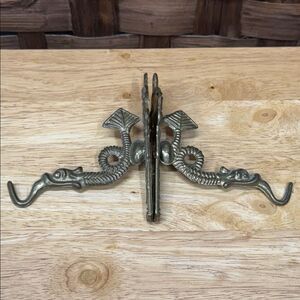 2 Antique Brass Oriental Chinese Wall Hooks Coat Ornate Gold Door Hanger Fish